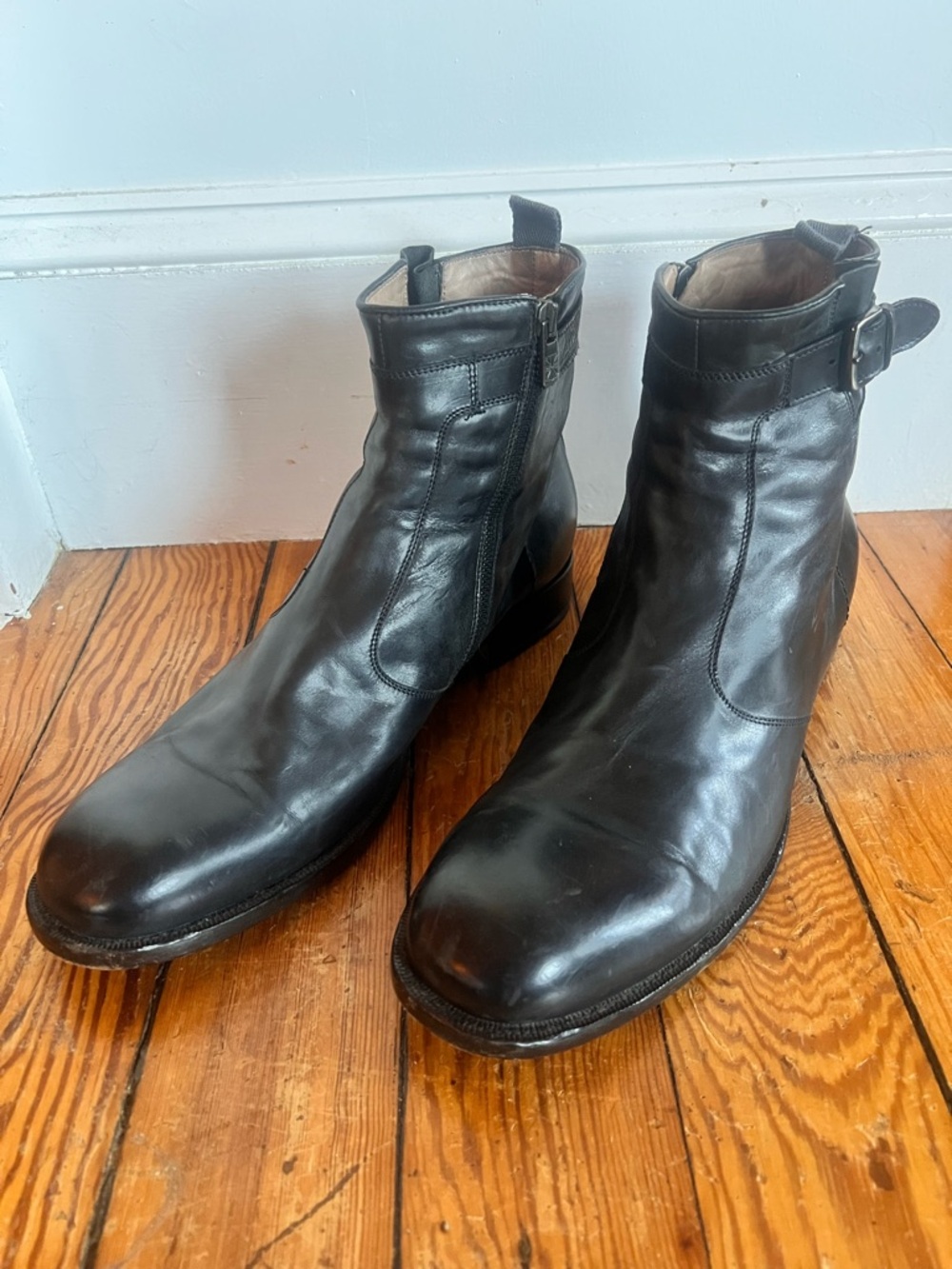 Men's Black Leather Ankle Boots with Side Strap